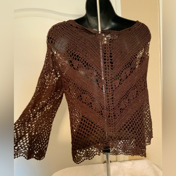 BETTE PAIGE chocolate brown Crochet Top size PL - Picture 4 of 9